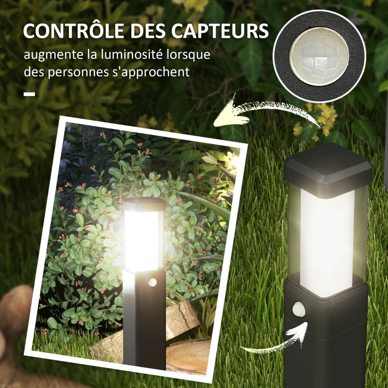Outsunny Lot de 2 lampes d'extérieur, bornes lumineuse LED, Etanche IP65, Lanterne pour les chemins et les allées - noir