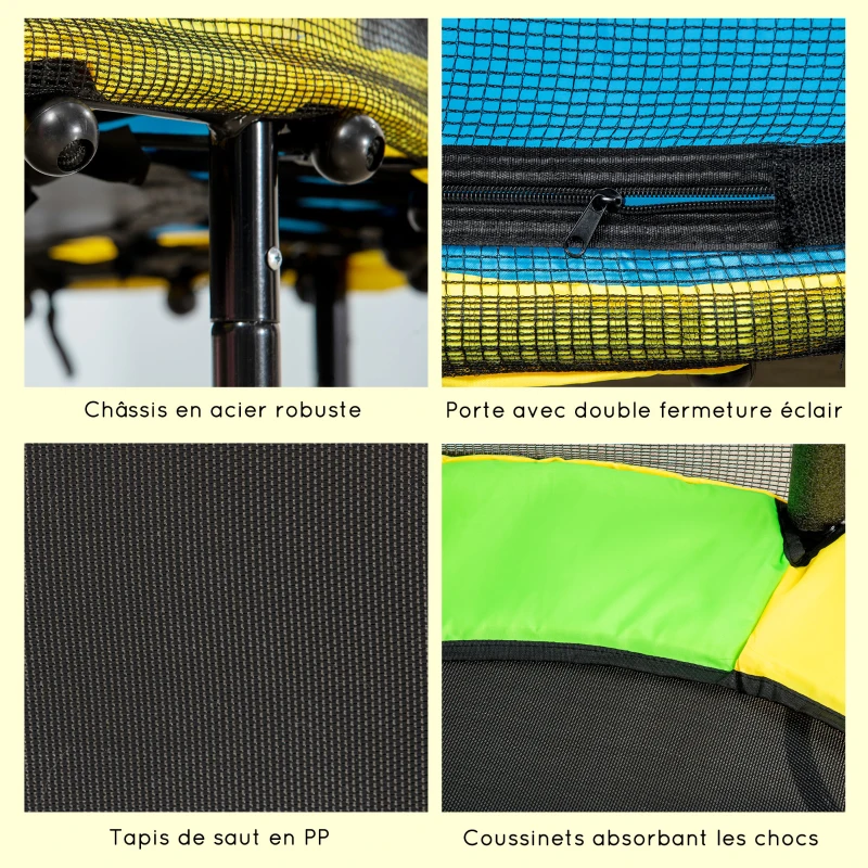 ZONEKIZ Trampoline rond enfant avec filet de protection capacité 50 kg pour adultes et enfants diamètre 140 cm bleu et noir