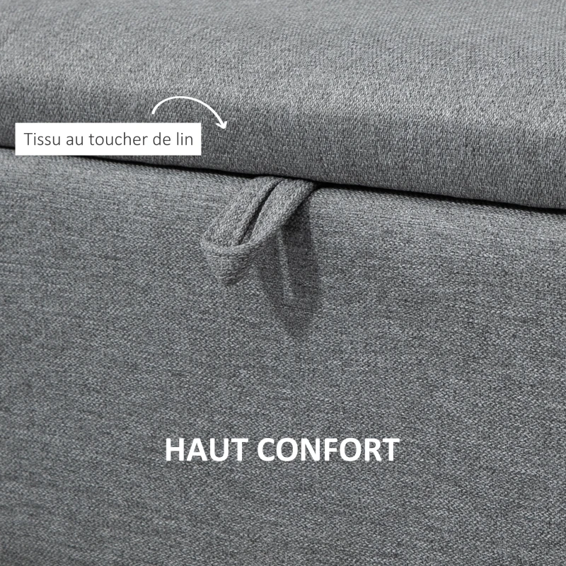 HOMCOM Banc banquette coffre de rangement 2 en 1 en tissu avec pieds en acier noir 102 x 40 x 39,5 cm gris