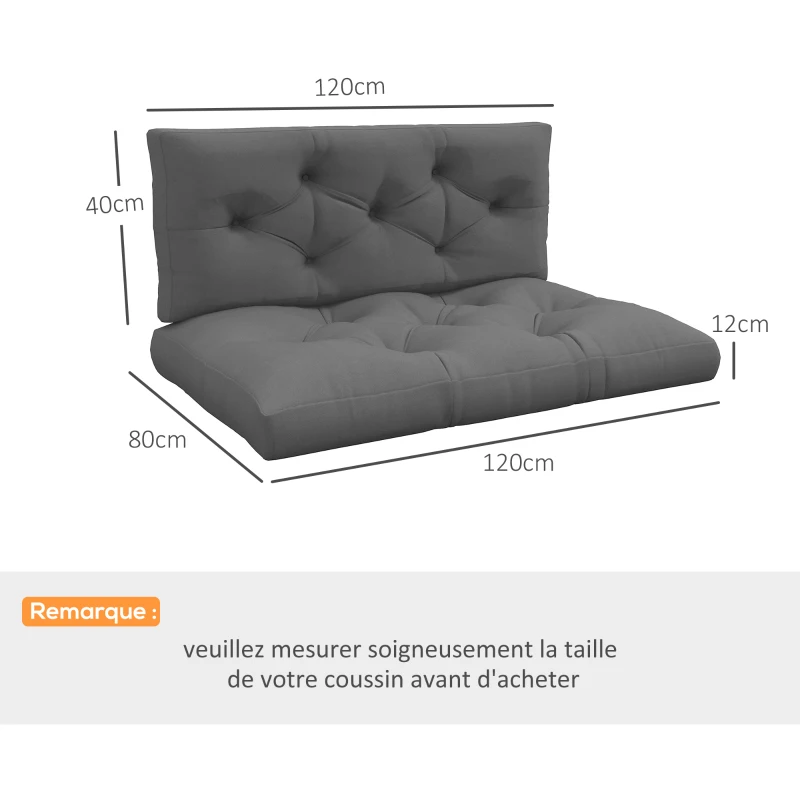 Outsunny Lot de 2 coussins assise et dossier pour banc banquette, palette 2 places dim. 120L x 80l x 12H cm Polyester Gris