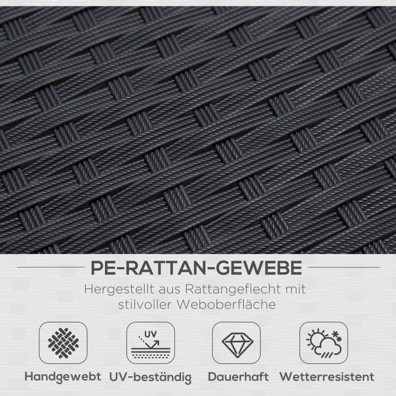 Outsunny Garten Möbelset für 4 Personen Sitzgarnitur, 3 Sofa, Couchtisch, mit Sitzkissen, Kunststoff Rattan, Schwarz