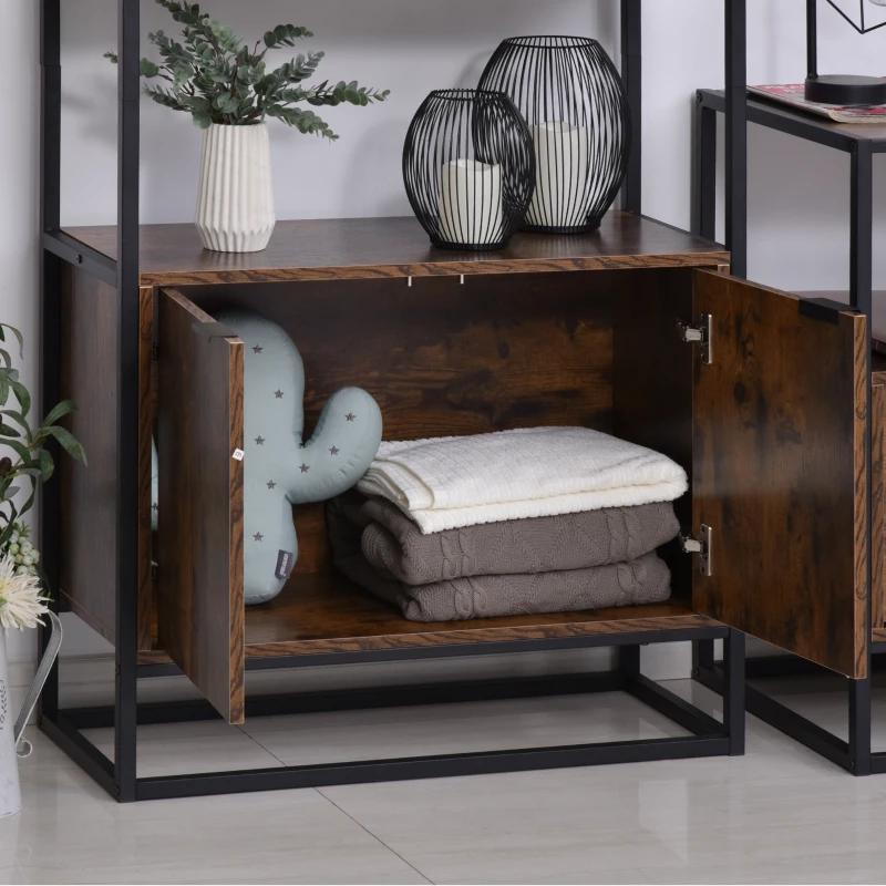 HOMCOM Bücherregal Standregal Büroregal Aktenregal Küchenregal 3 Regale mit 1 Schrank Industrie-Design E1 Spanplatte Metallrahmen Braun 76 x 33 x 162,5 cm