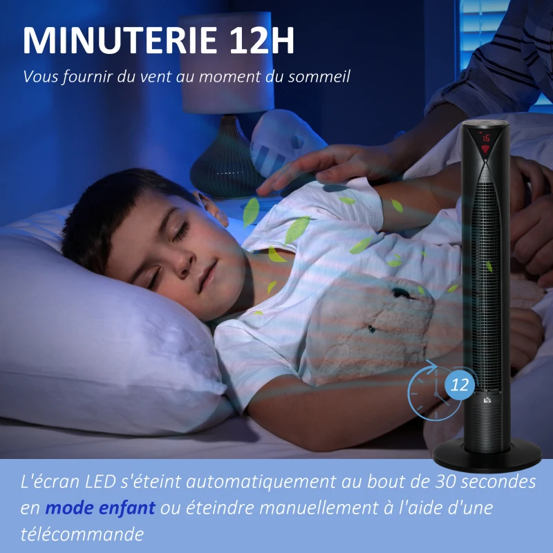 HOMCOM Ventilateur colonne silencieux oscillation 70° minuterie 12h 4 modes 3 vitesses 45W 31,5 x 31,5 x 96 cm noir