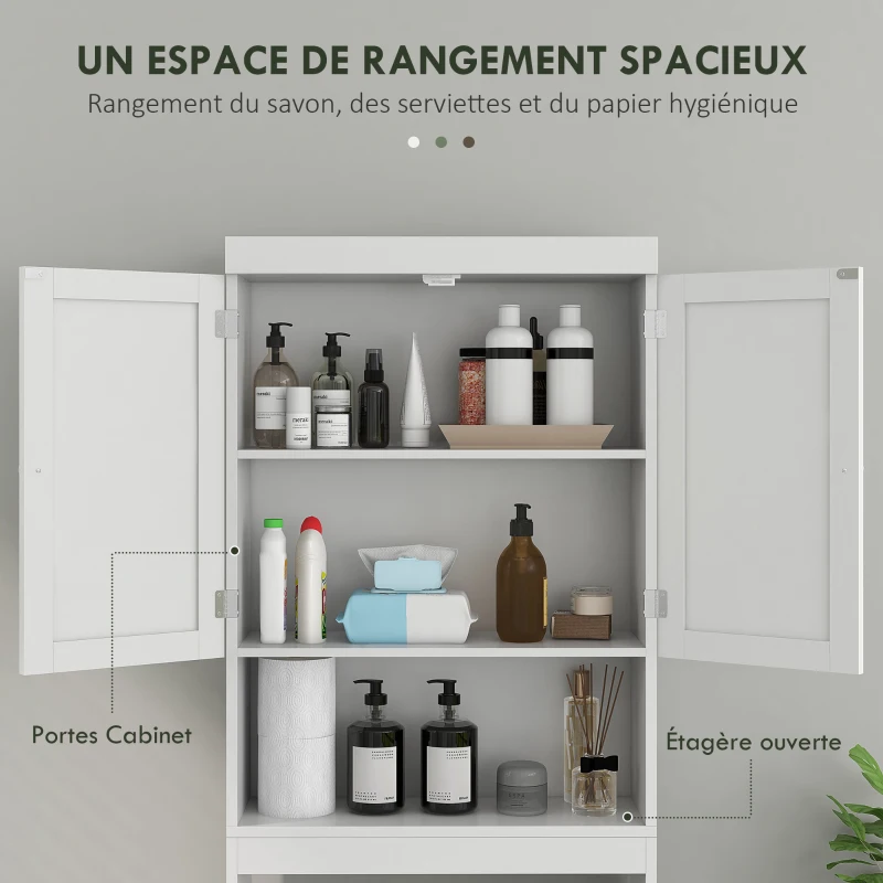 HOMCOM Armoire de rangement dessus des toilettes, meuble de salle de bain placard 2 portes étagère 58,5L x 23l x 170H cm blanc