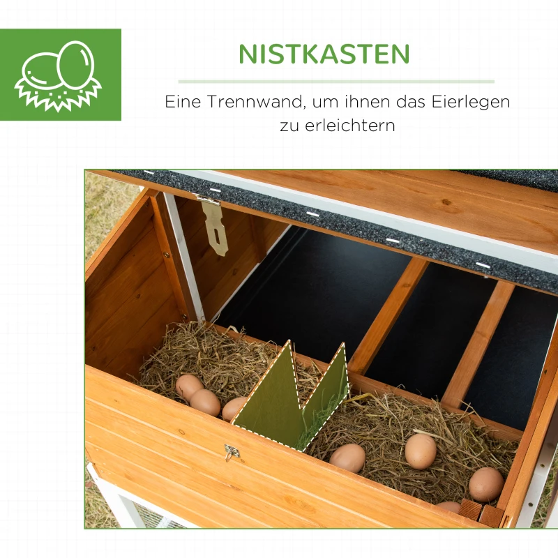 PawHut Zwerghühnerstall Zwerghühnerhaus mit Nistkasten Rampe Zwerghühnervoliere mit Auslauf Asphaltdach 2 Ebenen XXL winterfest sitzstange Tannenholz Stahl 192,7 x 78,9 x 111 cm