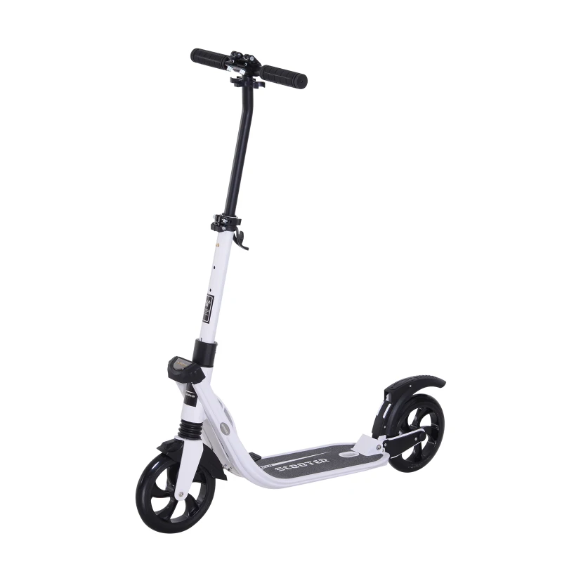 HOMCOM Folding Kick Scooter Hight-Adjustable Urban Scooter w/ Rear Brake, Double Shock Absorption System & 2 Big Wheels, For 14+ Teens Adult, White