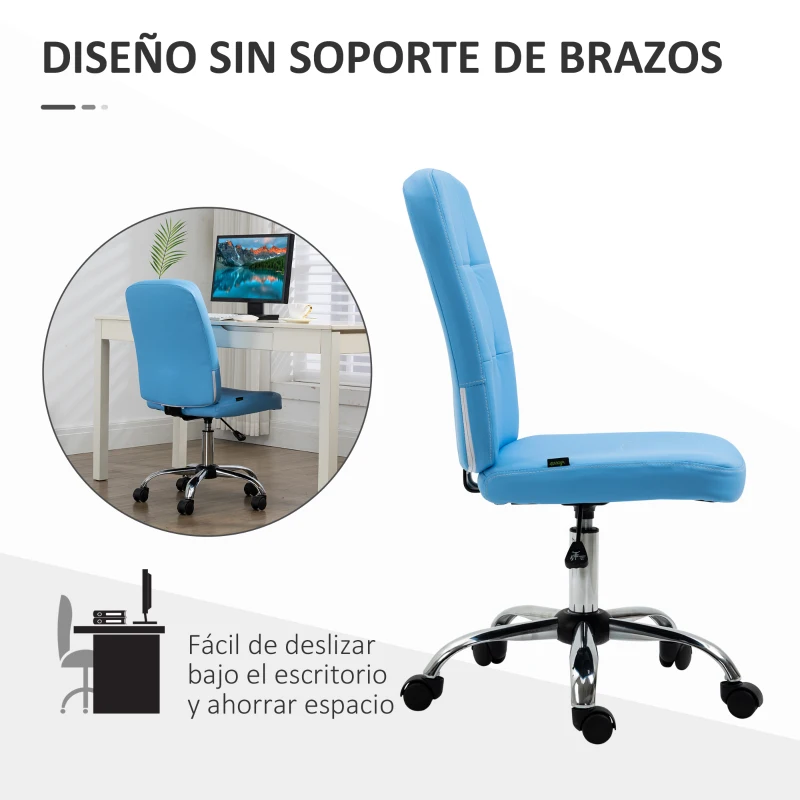 Vinsetto Silla de Oficina sin Brazos Silla de Escritorio Giratorio de Piel Sintética con Altura Ajustable 45x59x90-100 cm Azul