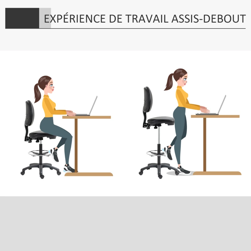 Vinsetto Lot de 2 tabourets à roulettes réglable en hauteur 69-91 cm avec dossier inclinable et repose-pieds réglable