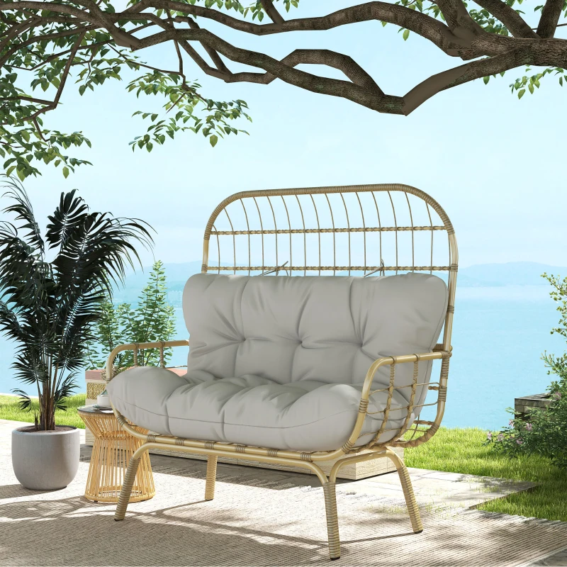 Outsunny Rattansessel Outdoorsessel, wetterbeständig, 126 cm x 72 cm x 126 cm, Natur + Grau