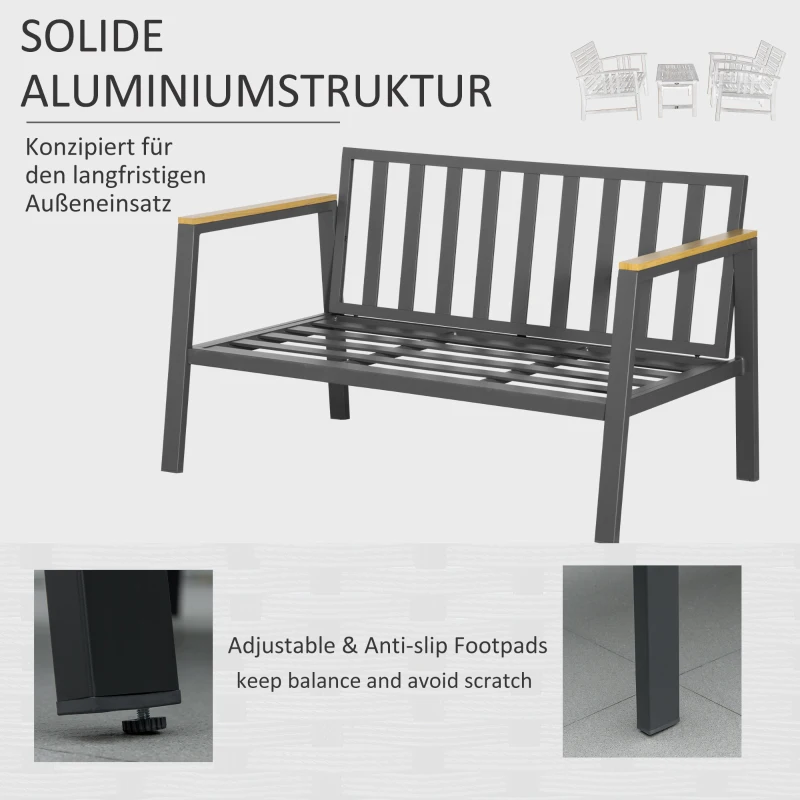 Outsunny Gartenmöbel-Set für 4 Personen Aluminium Gartengarnitur mit Couchtisch Grau