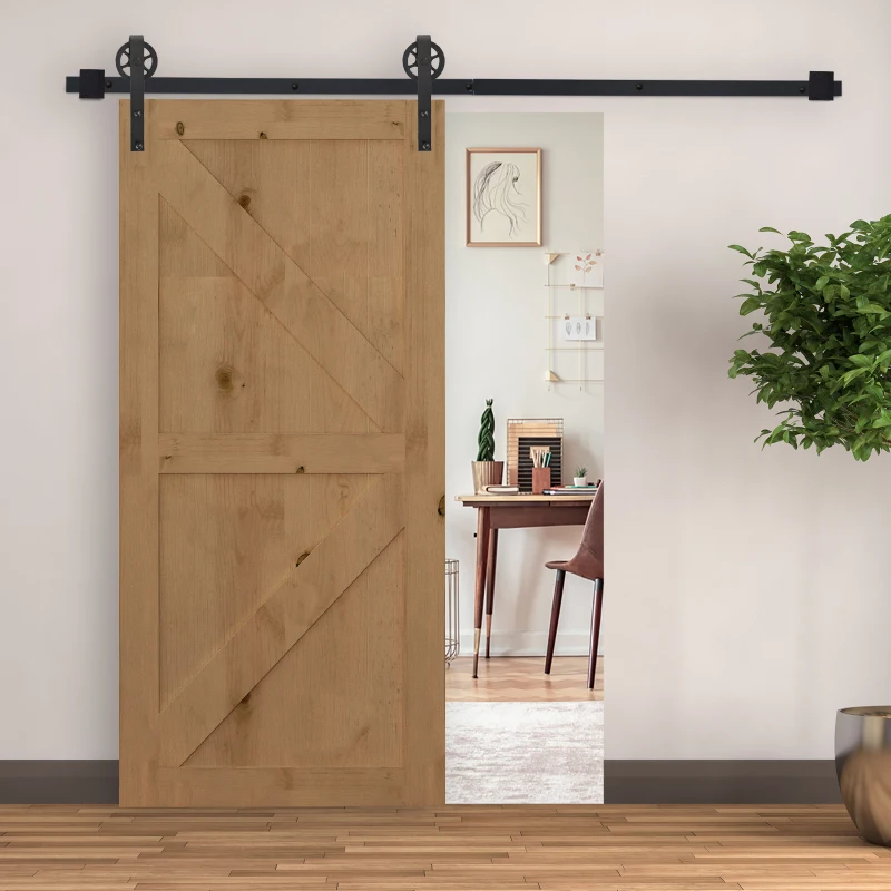 HOMCOM 200cm Binario per Porta Scorrevole Kit ,Spessore 34-40mm per Installazione Porta Muro Completo Accessori per Porte Scorrevole Singole, Acciaio Nero