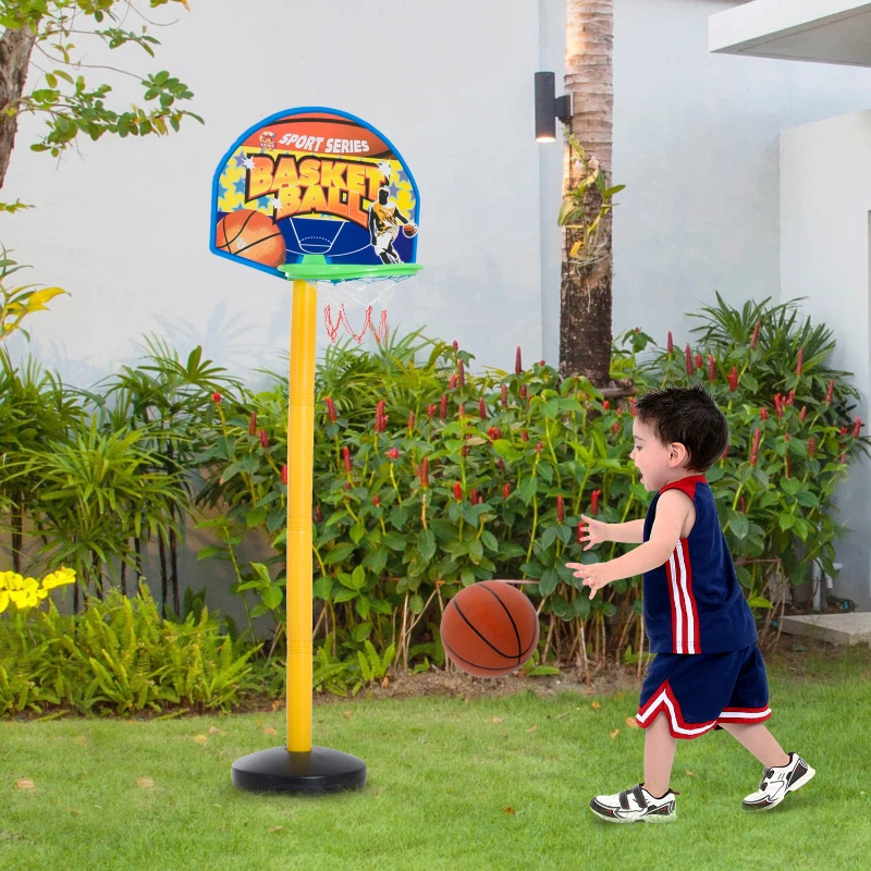 HOMCOM Panier de Basket-Ball sur pied avec poteau panneau + 3 ballons + pompe hauteur réglable 0,60 – 1,32 m jaune noir