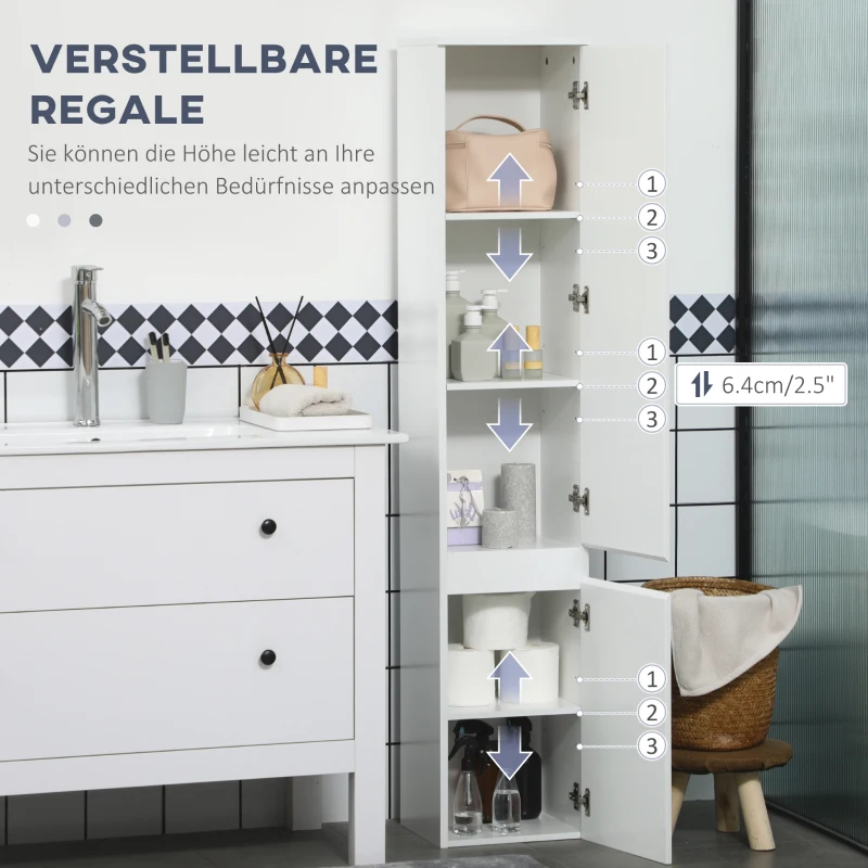 kleankin Badezimmerschrank, 5 Fächer, unsichtbare Griffleisten, weiß, 30 x 28 x 152,5 cm