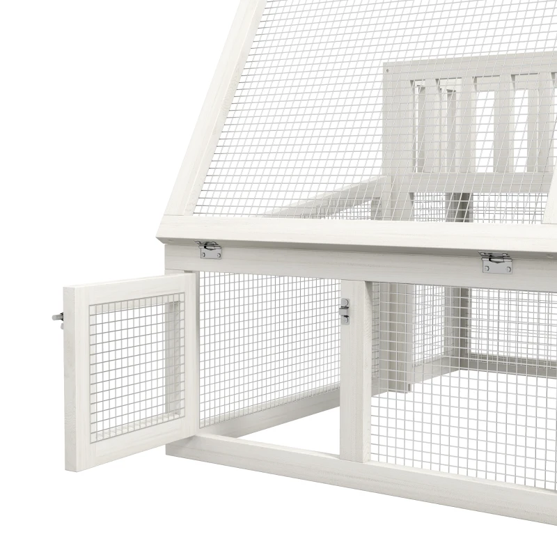 PawHut Clapier, cage à lapin en bois avec étagère pour plantes grand espace en bois, plusieurs portes Dim. 94L x 90l x 60H cm