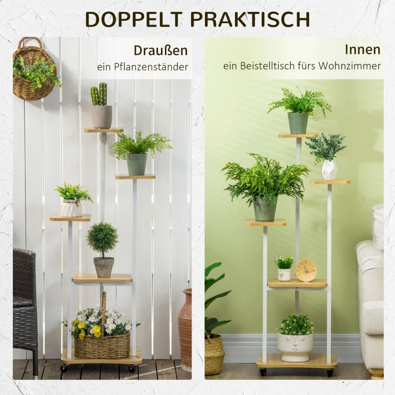 Outsunny Blumenständer, Pflanzenständer, 5 Ebenen, für Innen- und Außenbereiche, Stahl, weiß, 35 x 26 x 120cm