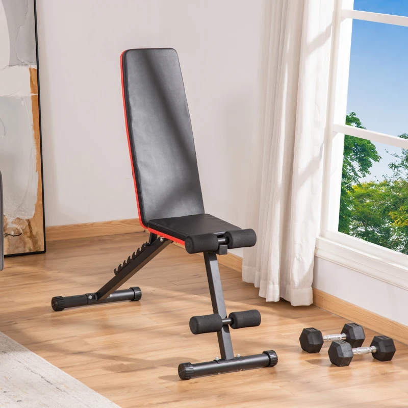 HOMCOM Banco de Pesas Plegable 2 en 1 Banco de Musculación de Acero con Altura Ajustable Respaldo Inclinable en 7 Posiciones para Entrenamiento en Hogar Gimnasio Carga 120 kg 116x43x56-116 cm Negro