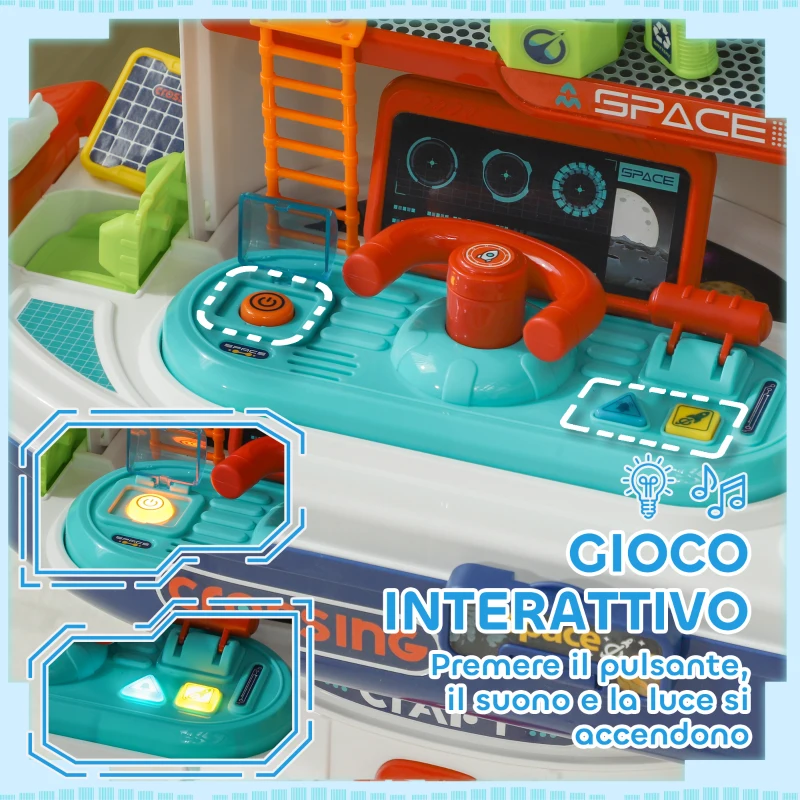 AIYAPLAY Banco da Lavoro Giocattolo da 21 Pezzi a tema Spaziale con Suoni e Luci, in PP e GPPS, 45.5x24x52.5 cm