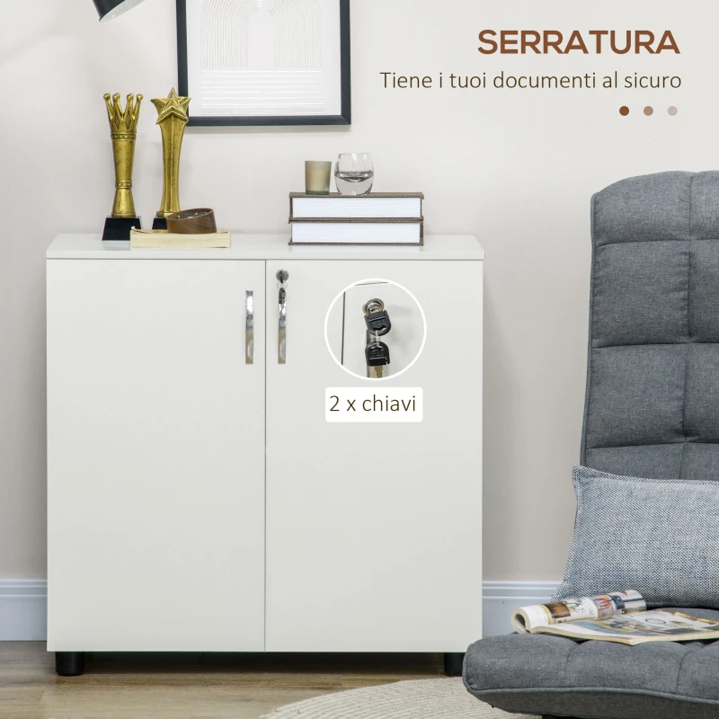 Vinsetto Armadietto per Documenti con Serratura, Armadio da Ufficio con 2 Ante e 2 Ripiani, Mobiletto Multiuso Portaoggetti con Maniglia in Lega di Alluminio, per Casa Ufficio, 80x40x80 cm, Bianco