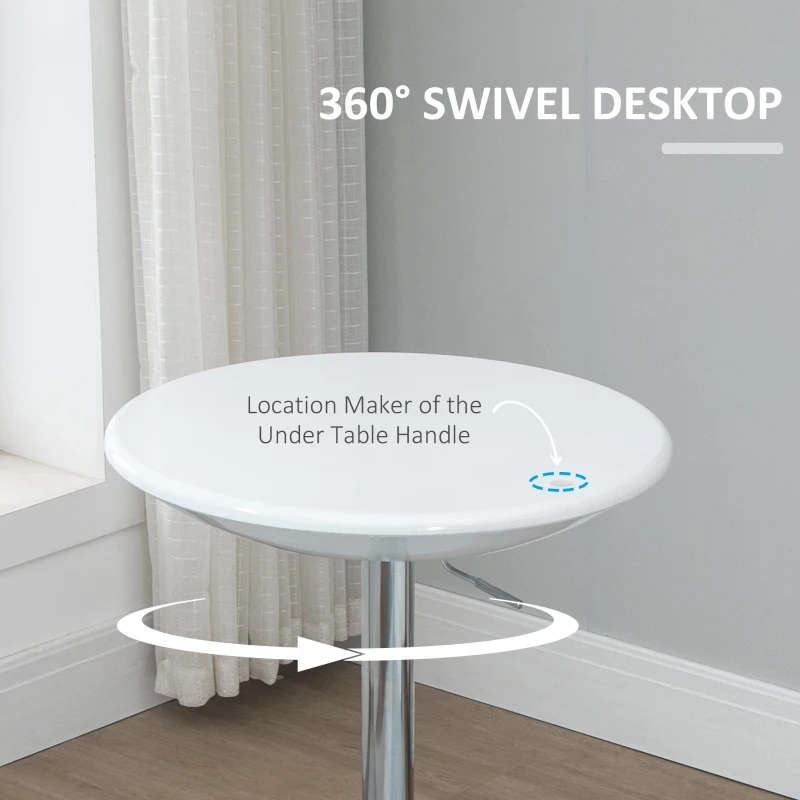 HOMCOM Modern Round Bar Table Adjustable Height Home Pub Bistro Desk Swivel Painted Top with Silver Steel Leg and Base, White