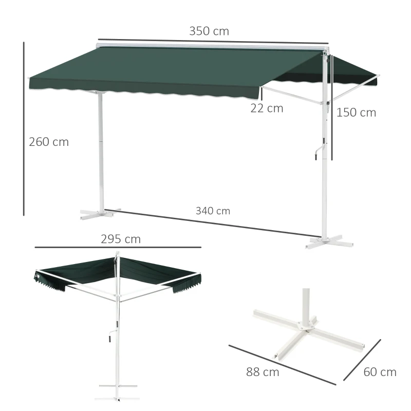 Outsunny Store Double Pente Manuel rétractable métal Polyester imperméabilisé 3,5L x 3l x 2,6H m Vert foncé