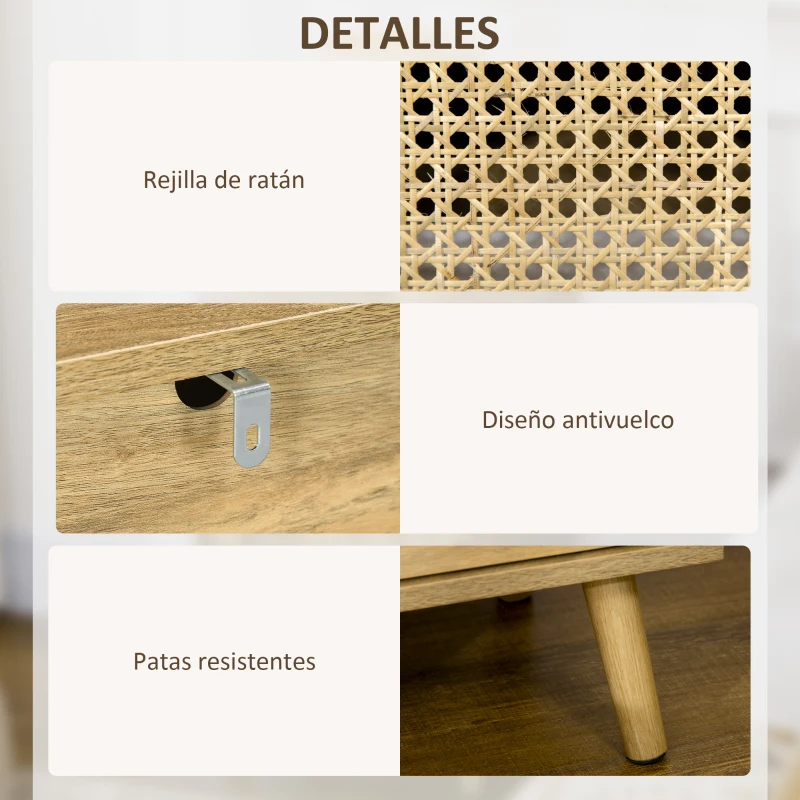 HOMCOM Juego de 2 Mesillas de Noche Estilo Cannage con Puerta y Estante Abierto Mesas Auxiliares 39x35x60 cm Natural
