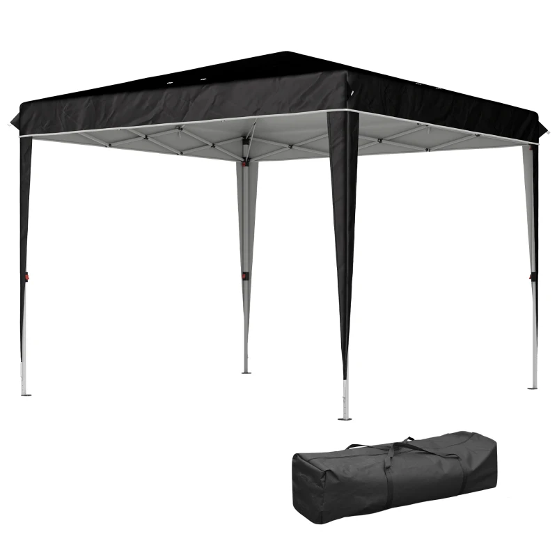 Outsunny Gazebo 3x3 m per 6-9 Persone ad Altezza Regolabile con Fori di Drenaggio, in Metallo e Tessuto Oxford Nero