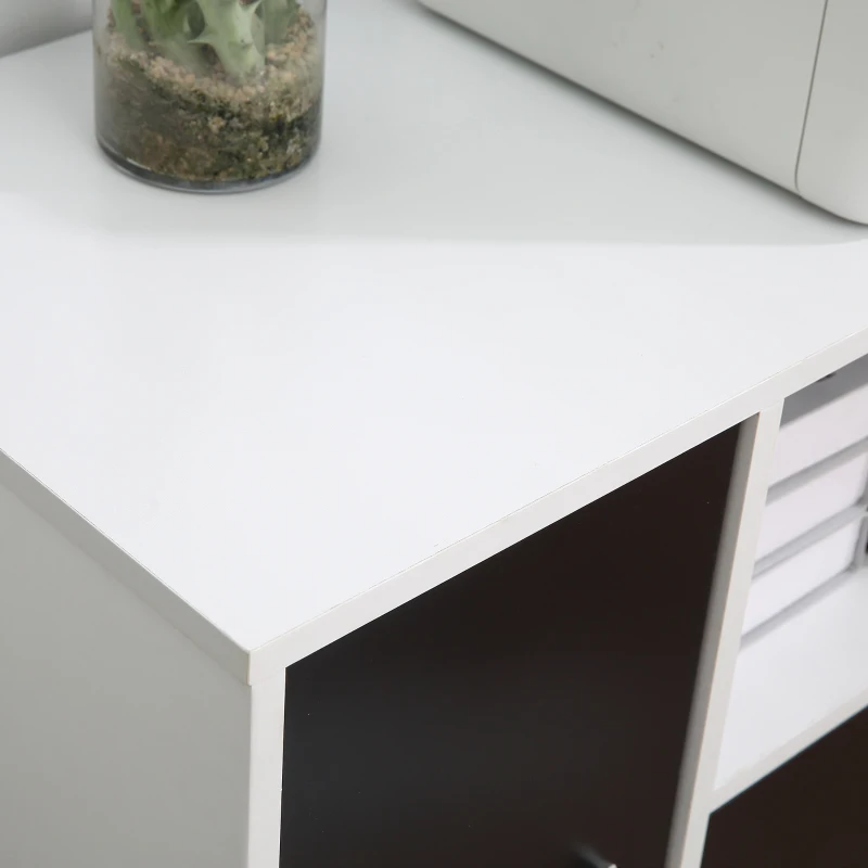 HOMCOM support d'imprimante organiseur bureau caisson placard porte, niche, tiroir verrouillable + grand plateau panneaux particules noir blanc