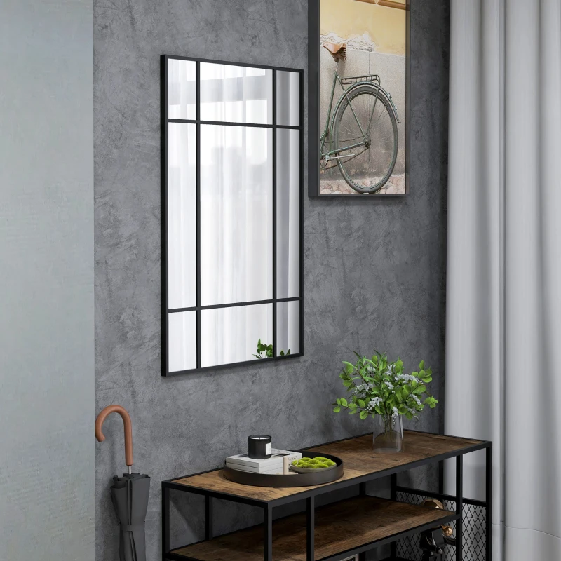 HOMCOM Espejo Rectangular de Pared Espejo de Ventana 90x60 cm con Marco de Metal Espejo Decorativo para Salón Dormitorio Negro