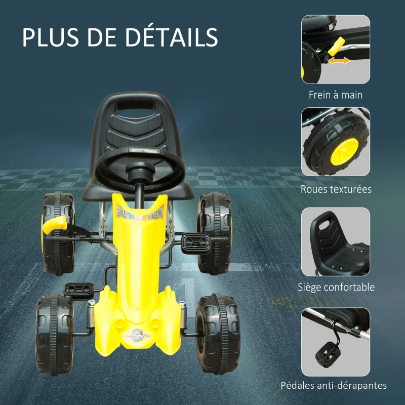 HOMCOM Kart à pédales Go-Kart Enfants avec Frein 88L x 51l x 48H cm Jaune Noir