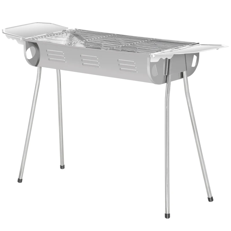 Outsunny Barbecue à Charbon Portable BBQ Grill sur Pieds 2 tablettes rabattables dim. 93L x 30l x 60H cm Acier INOX.