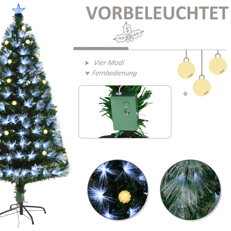 HOMCOM künstlicher Weihnachtsbaum mit Fernsteuerung LED-Leuchten Christbaum Tannenbaum PVC Metall Grün+Weiß Ø75 x 150 cm