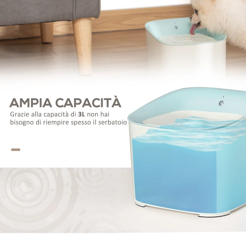 PawHut Fontanella per Gatti e Cani da 3L con Filtro a Carboni, Luce LED e Sensore di Movimento, Bianco