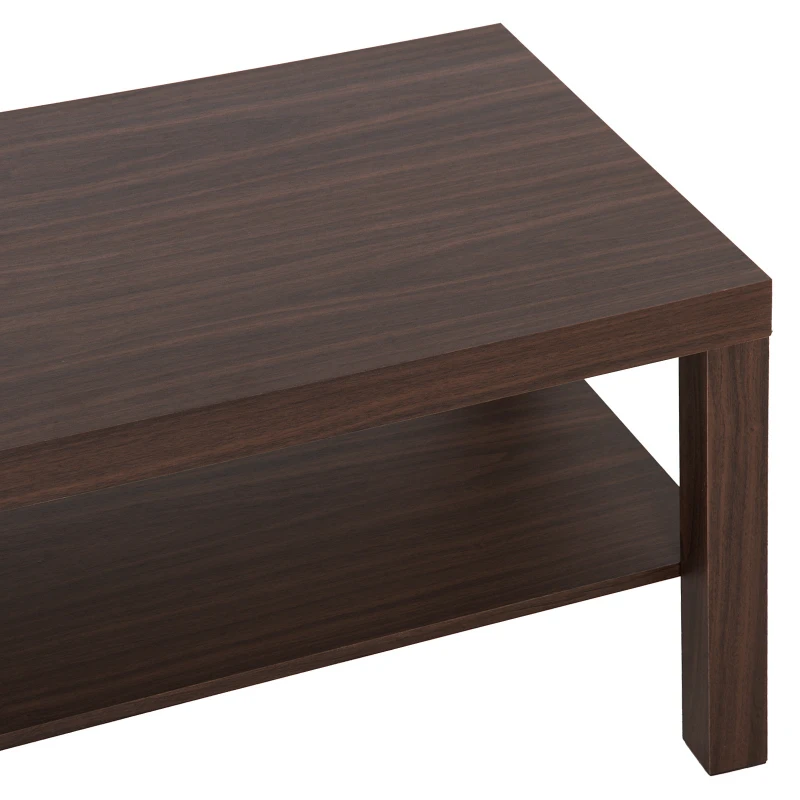 HOMCOM Mesa de Centro Moderna Mesa Baja con 2 Estantes de Almacenamiento Mesita para Salón Carga 20 kg 90x45x44,5 cm Nogal