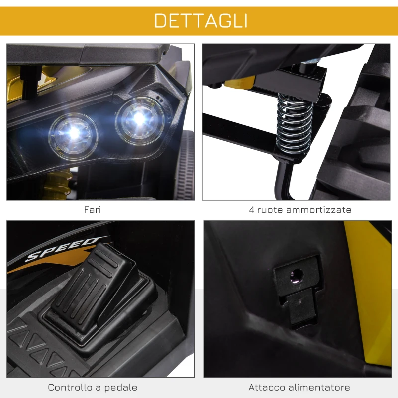 HOMCOM Quad per Bambini Elettrico 12V con Fari e Batteria Ricaricabile, Età 3-5 Anni, 100x65x73cm, Giallo