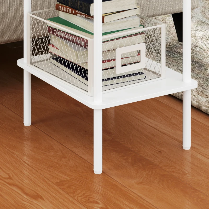 HOMCOM Moderner 2-stufiger Beistelltisch mit Aufbewahrungsfach und Metallrahmen für Wohnzimmer, Schlafzimmer, Weiß