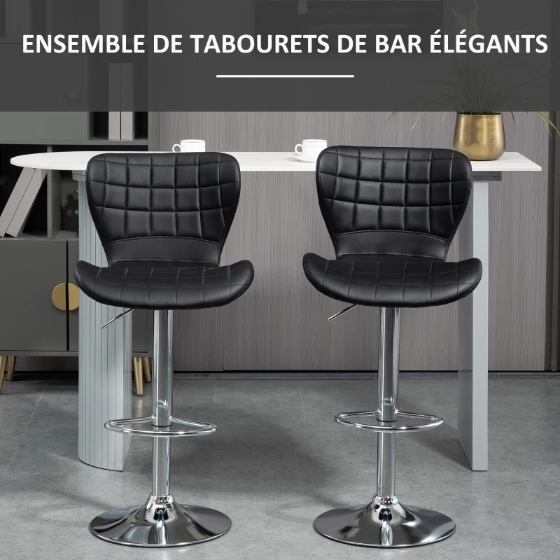 HOMCOM Lot de 2 Tabourets de Bar Design Contemporain Hauteur d'assise réglable 59-81 cm pivotant 360° PU noir