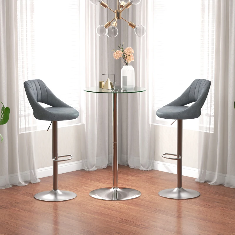 HOMCOM High Top Bar Table, Round Kitchen Table with Tempered Glass Top and Steel Base, Bistro Table for 2 People, Clear