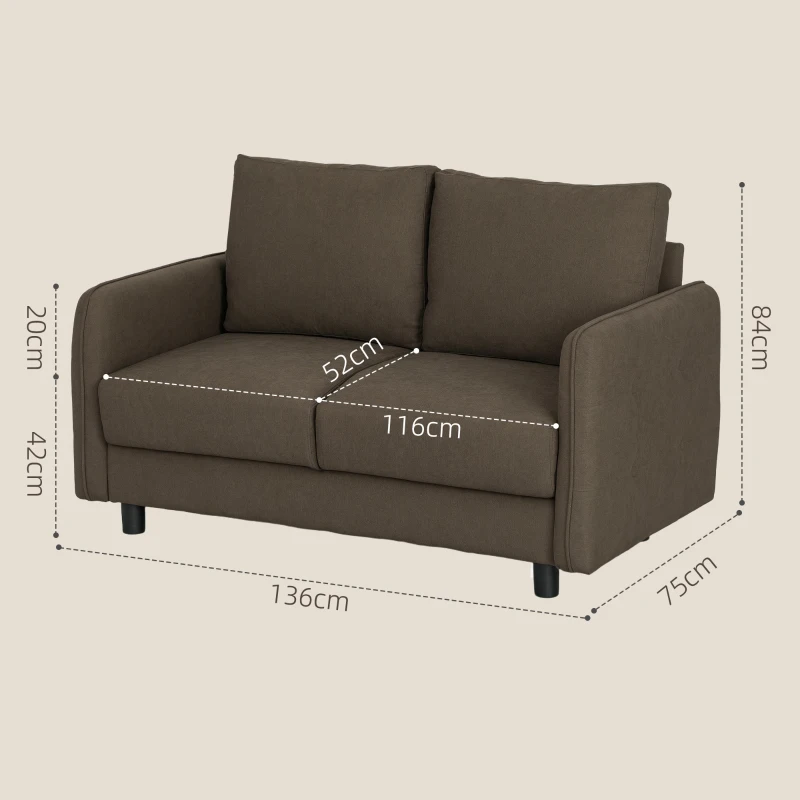 HOMCOM Zweisitzer-Sofa mit Stauraum, Polstersofa in Samtoptik mit Rückenkissen für Wohnzimmer, Schlafzimmer, Büro, Braun