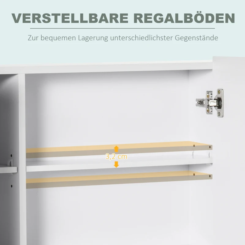 kleankin Spiegelschrank 3 Spiegeltüren LED-Lichter 90 × 15 × 65 cm Weiß