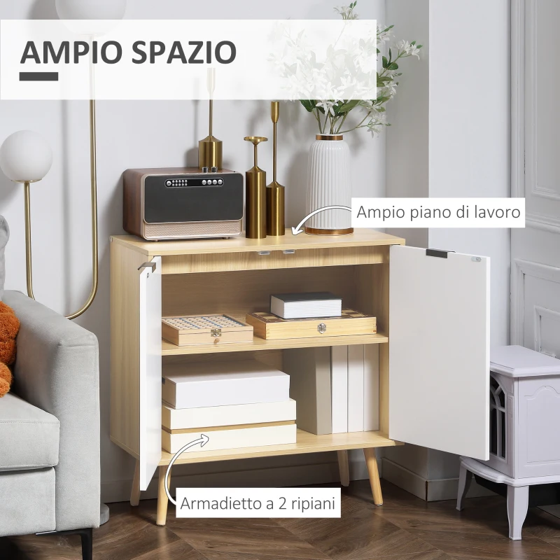HOMCOM Mobile Multiuso Moderno in Truciolato e Legno di Pino con Ripiano Interno Regolabile su 3 Livelli, 77x35x77.5 cm
