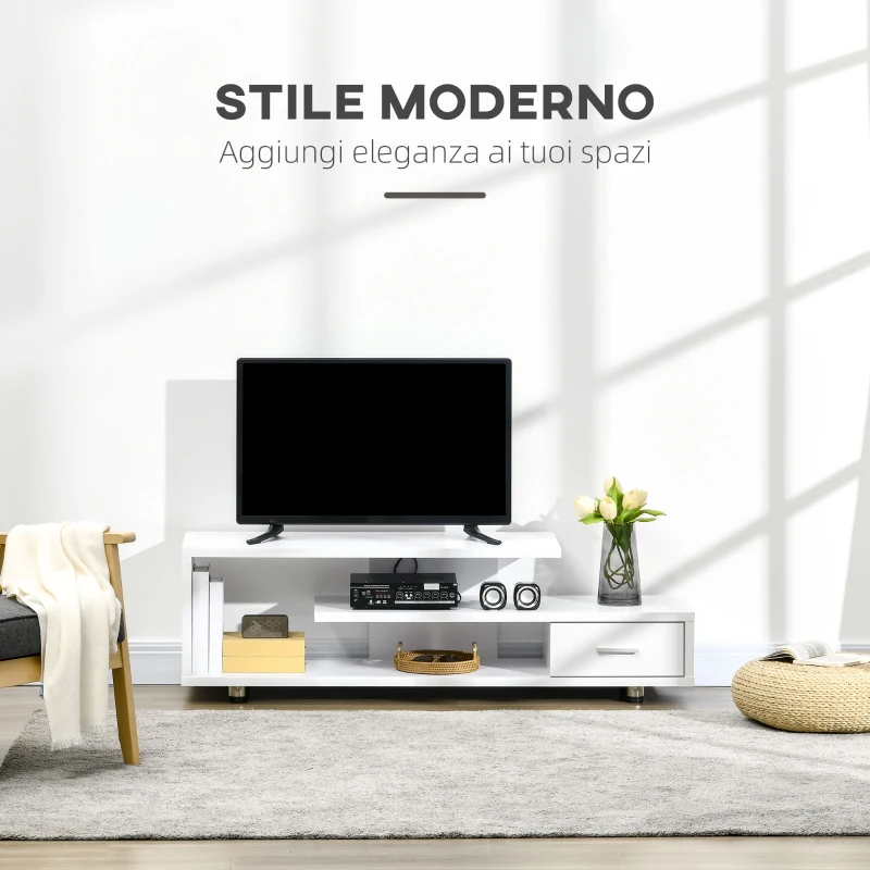 HOMCOM Mobile TV Moderno per TV fino a 45", Mobile TV Aperto in Truciolato con Cassetto, 135x35x41.7 cm