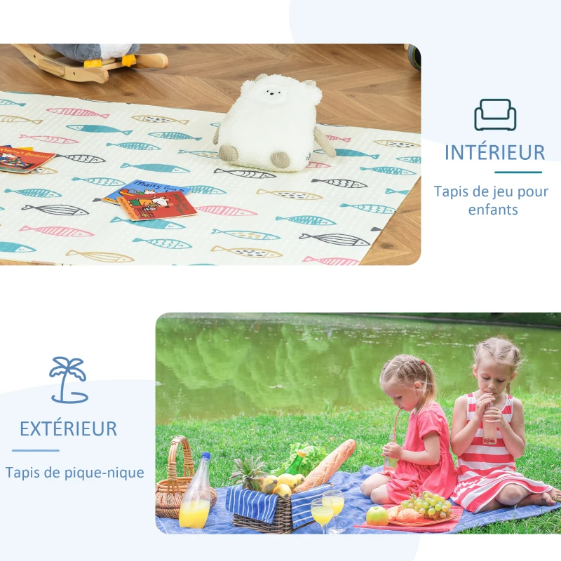 HOMCOM Tapis de Jeu Enfant Pliable antidérapant - Tapis de Sol Enfant Double Face Motifs Poissons ou Animaux de la forêt - dim. 200L x 150l cm - Sac Transport Inclus - XPE Beige