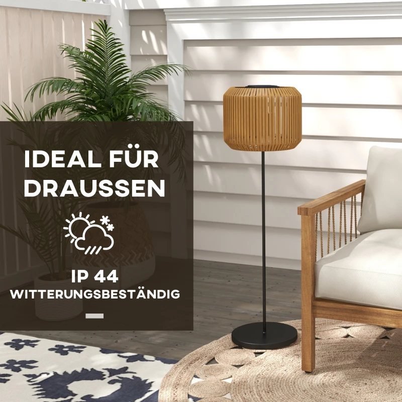 Outsunny Rattan Außenleuchte, Solar Gartenlampe, Einschaltautomatik, LED, wetterfest, Metallrahmen, Ø34 x 130cm, Schwarz/Gelb