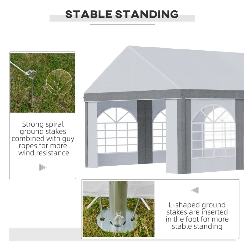 Outsunny 8m x 4m Marquee Gazebo with Sides, Level 4 Wind Protection & Waterproof, Light Grey