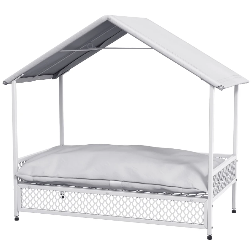 PawHut Dog Bed with Water-Resistant Sun Canopy, Elevated Dog Bed with Soft Cushion, for Indoors, Outdoors, Small, Medium Dogs