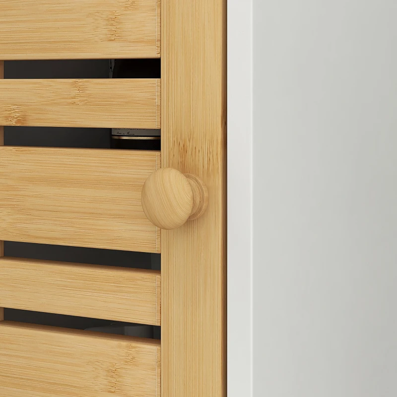 HOMCOM Mueble Auxiliar de Baño con Portarrollos de Papel Estantes Ajustable y Puerta de Bambú 21x17x78 cm Blanco y Natural