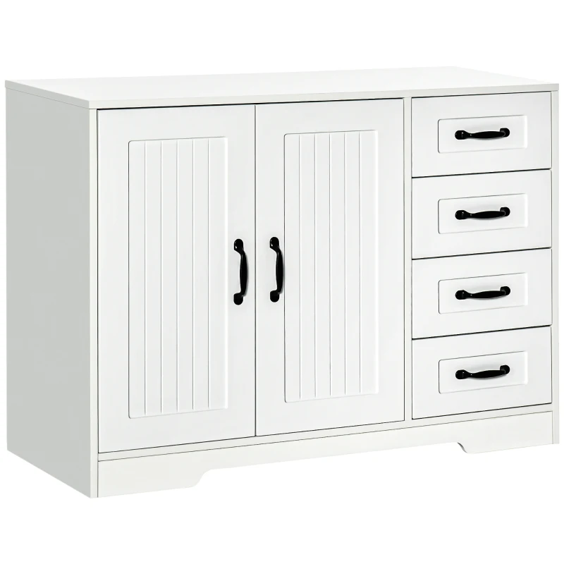 HOMCOM Sideboard im Landhausstil 4 Schubladen u. 1 Schrank, 105 cm x 40 cm x 76 cm, Weiß