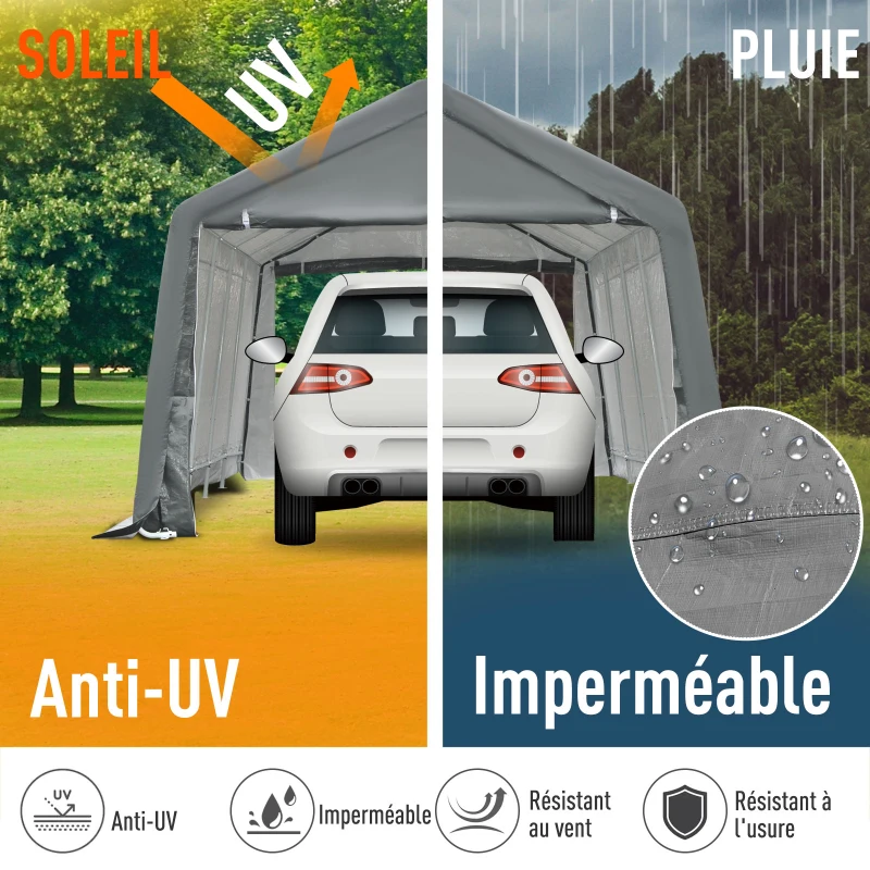 Outsunny Tente garage carport 6 x 3,6 x 2,75 m acier galvanisé robuste PE haute densité 195 g/m² imperméable anti-UV blanc gris