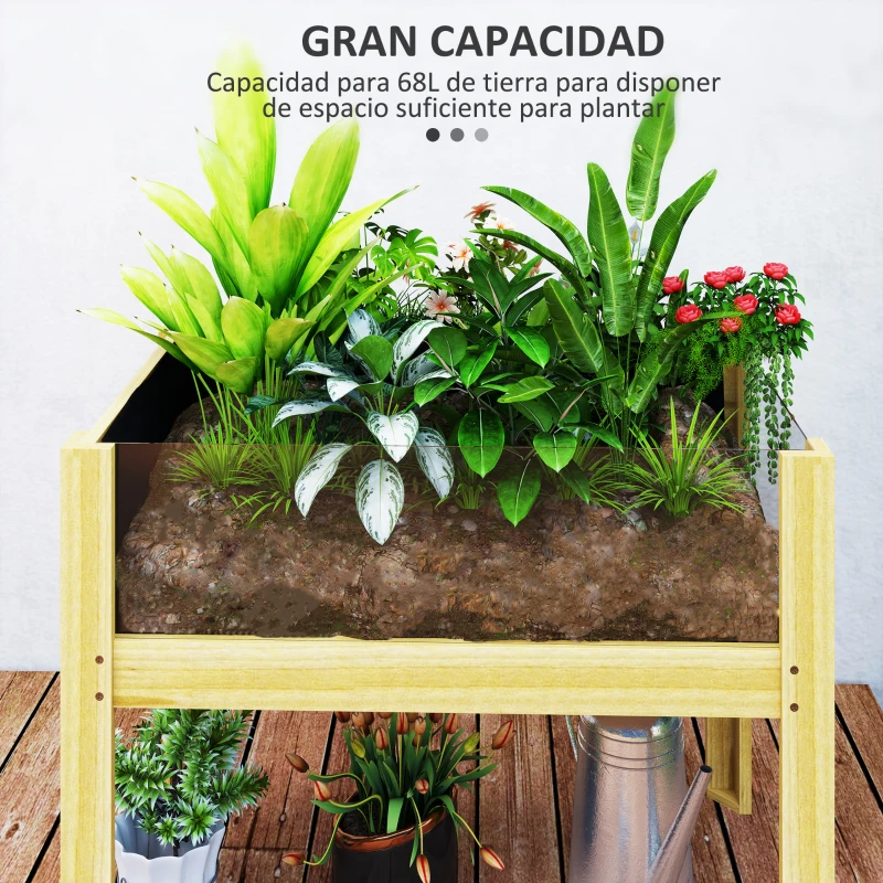 Outsunny Jardinera Elevada de Madera con Paneles Acrílicos para Flores y Vegetales con  Drenaje y Capacidad de 68L 75x46x60,5 cm