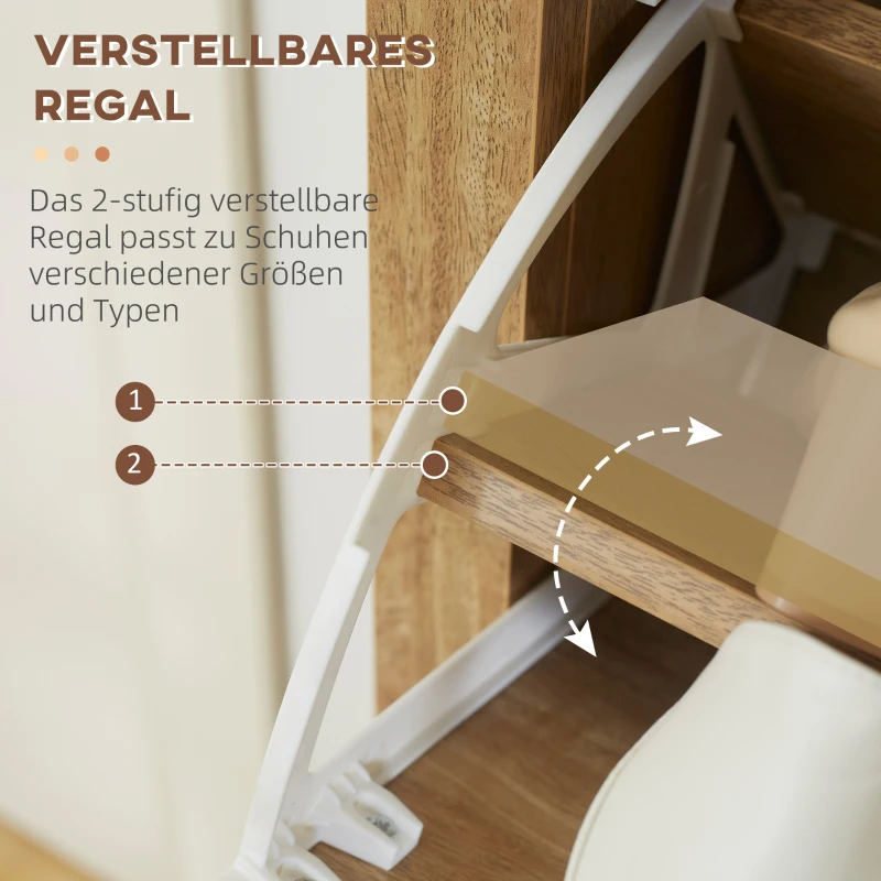 HOMCOM Schuhschrank, bis 18 Schuhpaare, 3 Kippfächer, Rattandekor, Naturholzoptik, 80 x 23,5 x 121,5cm